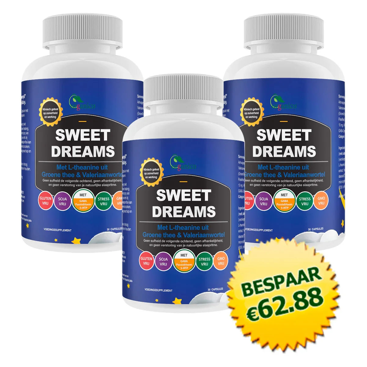 Sweet Dreams supplementen met L-theanine, groene thee, Valeriaanwortel, bespaar €62.88