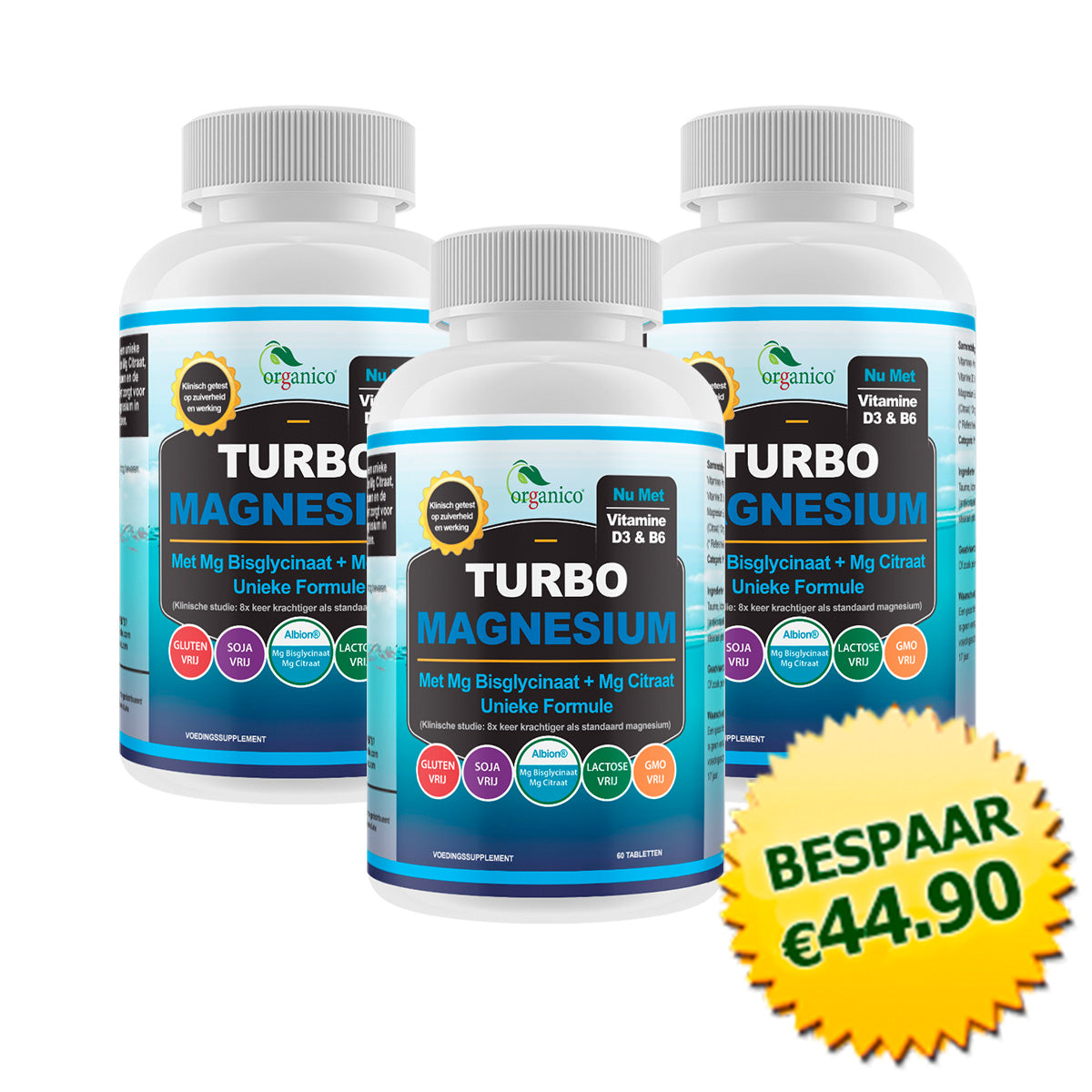 3x Organico Turbo Magnesium - éénmalige promotie (43% Korting)
