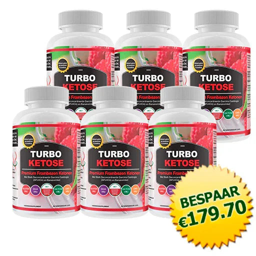 Turbo Ketose frambozen ketonen supplement 6-pack met bespaar €179,70 sticker